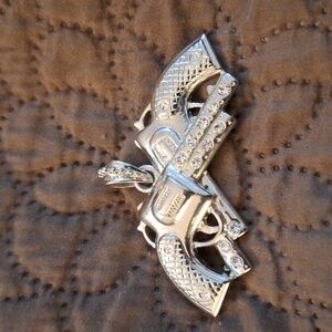 Pistol Pendent With Clear Rhinestones Large Bale 2.50in.x 1.50in.